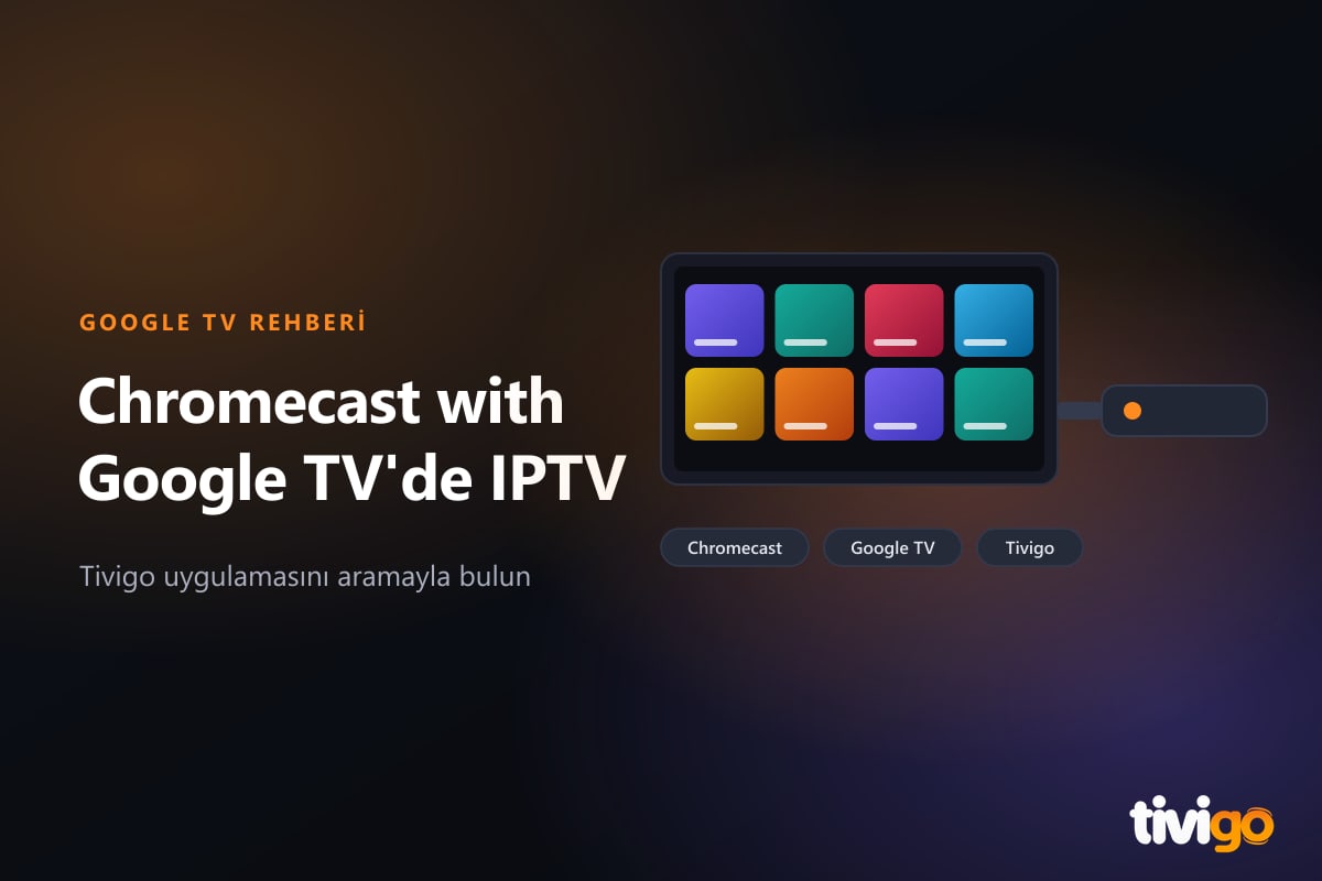 Televizyonun HDMI girişine takılı Google TV çubuğu ve ekranda uygulama arama