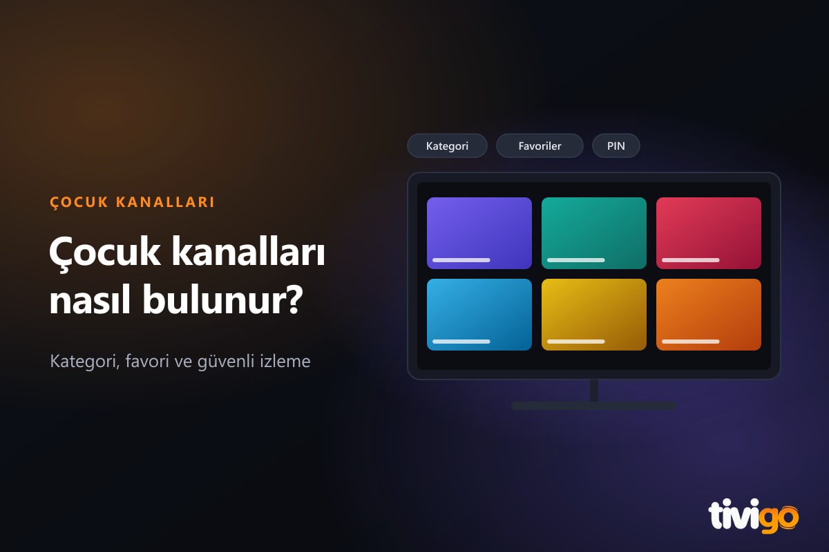 Televizyon ekranında çocuk kanalı kartları ve kalp simgesi