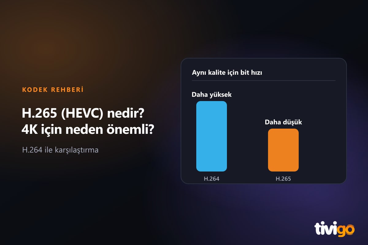 H.264 ve H.265 bit hızı karşılaştırmasını gösteren sütun grafik