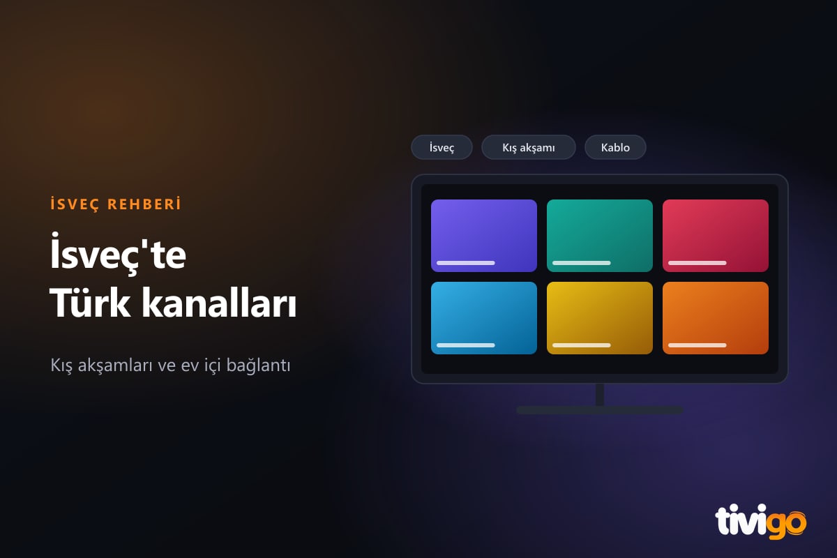 Kış akşamında televizyon ekranında Türk kanalı yayını ve İsveç etiketi