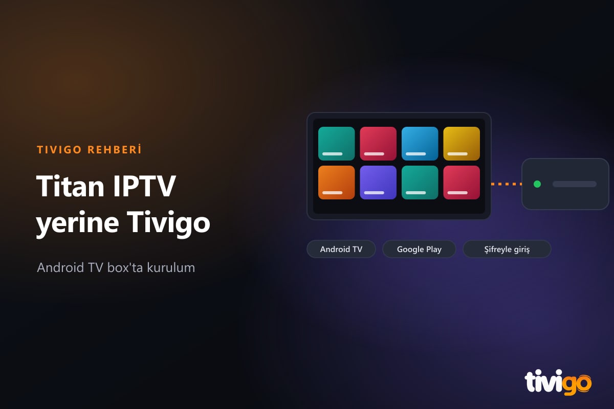 Televizyonun yanında duran Android TV box ve Tivigo uygulaması